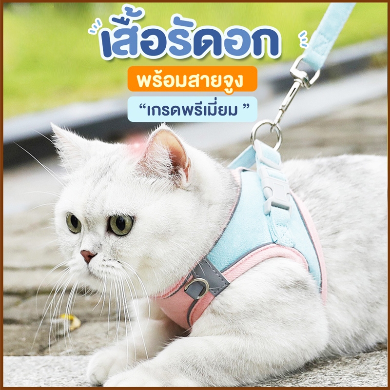 【NekoLuv】เสื้อรัดอก สายจูง  พร้อมสายจูง เกรดพรีเมี่ยม มีแถบสะท้อนแสง S/M/L/XL สายจูงสัตว์เลี้ยง เสื้อหมา เสื้อแมว