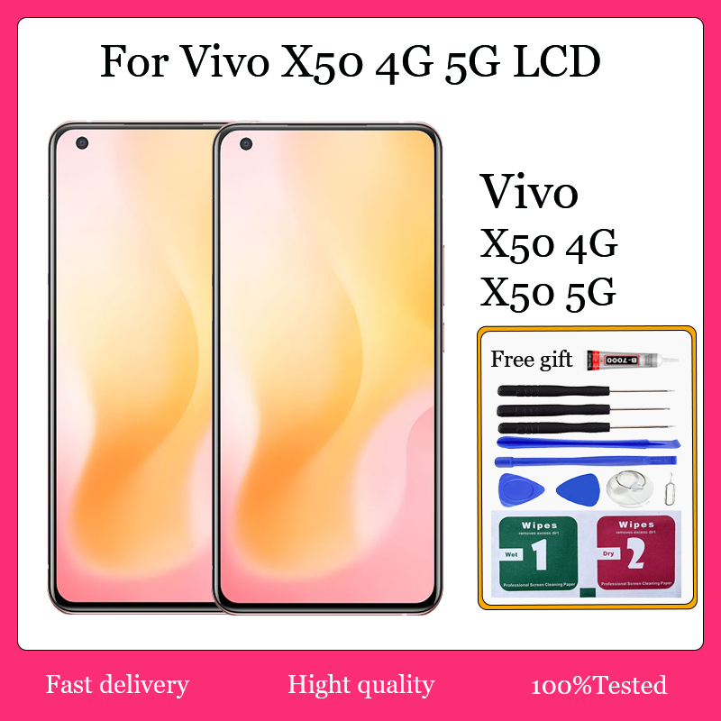 Original AMOLED สําหรับ Vivo X50 4G 2004 Vivo X50 5G V2001A 2005 จอแสดงผล LCD หน้าจอสัมผัสเปลี่ยน