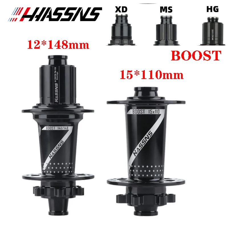 HASSNS PRO7 ดุมจักรยาน BOOST 12x148 มม.15x110 มม.4 แบริ่งปิดผนึก 32H 120T จักรยานเสือภูเขา HG/XD/MS 8/9/10/11/12 ความเร็ว
