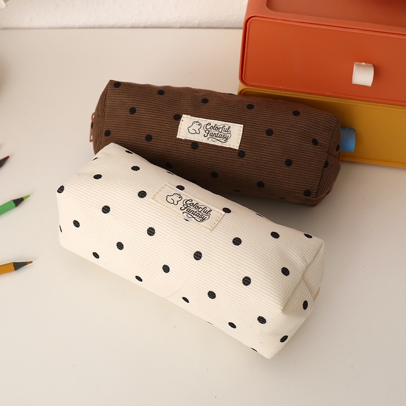 กล่องดินสอปักลาย Polka Dot Corduroy กล่องเครื่องเขียนนักเรียน ราคา ถูกที่สุด ดีลบีเคเค แกลเลอรีภาพที่ 5