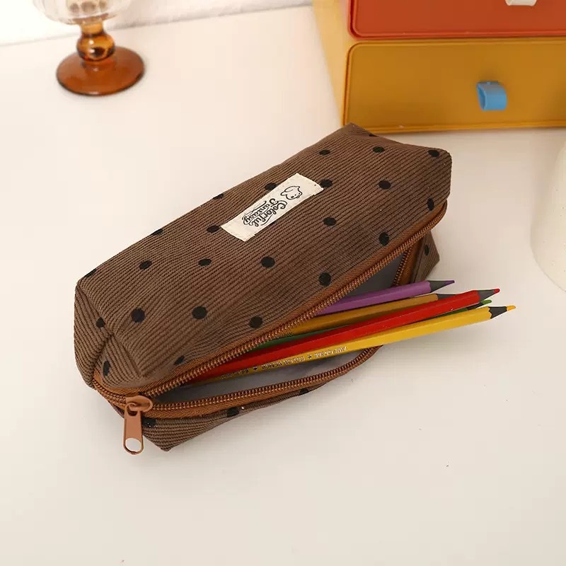 กล่องดินสอปักลาย Polka Dot Corduroy กล่องเครื่องเขียนนักเรียน ราคา ถูกที่สุด ดีลบีเคเค แกลเลอรีภาพที่ 7