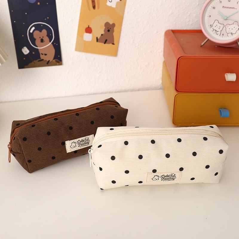 กล่องดินสอปักลาย Polka Dot Corduroy กล่องเครื่องเขียนนักเรียน ราคา ถูกที่สุด ดีลบีเคเค แกลเลอรีภาพที่ 4