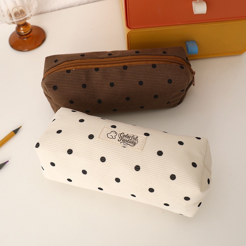 กล่องดินสอปักลาย Polka Dot Corduroy กล่องเครื่องเขียนนักเรียน ราคา ถูกที่สุด ดีลบีเคเค แกลเลอรีภาพที่ 6