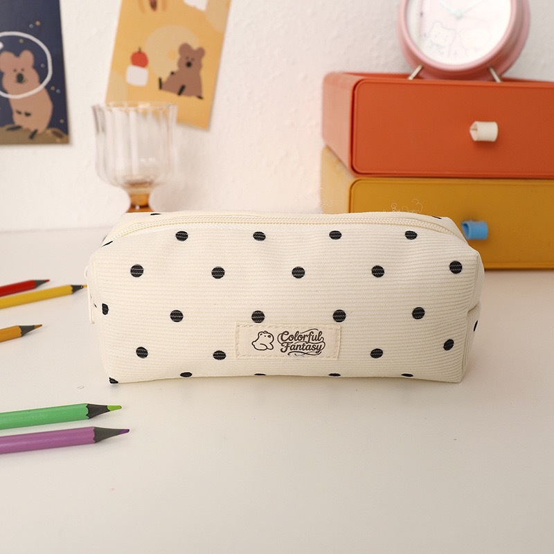 กล่องดินสอปักลาย Polka Dot Corduroy กล่องเครื่องเขียนนักเรียน ราคา ถูกที่สุด ดีลบีเคเค แกลเลอรีภาพที่ 2