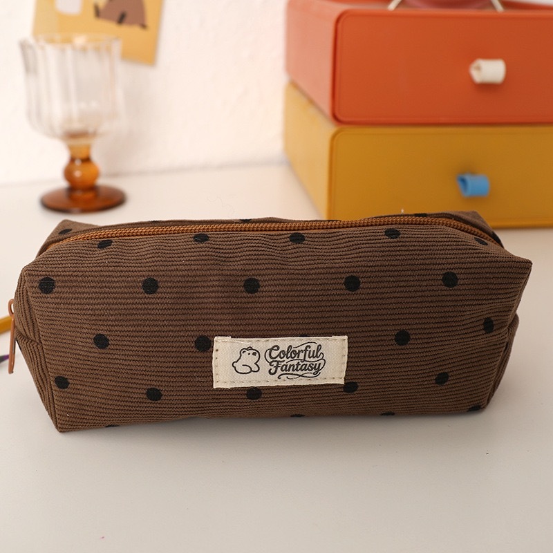 กล่องดินสอปักลาย Polka Dot Corduroy กล่องเครื่องเขียนนักเรียน ราคา ถูกที่สุด ดีลบีเคเค แกลเลอรีภาพที่ 3