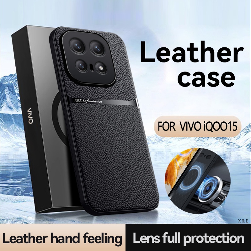 ปลอกหนังสําหรับ vivo iQOO 15 iQOO15 iQ0015 เคสโทรศัพท์หรูหรารถผู้ถือแม่เหล็กเต็มเลนส์ป้องกันไม่เคยสี