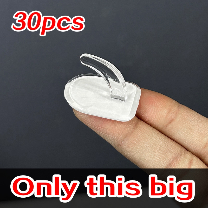30pcs Mini คู่ขนาดเล็ก Bull Horn Hook กาว Backing Wall กันน้ําโปร่งใส Arrange Store รายการ Organizer