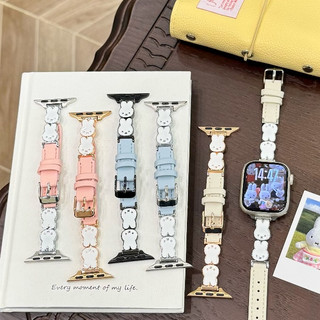 กระต่ายน่ารักสายหนังสําหรับ iwatch Series Ultra/11/10/9, 18/20/22 มม. สายนาฬิกาสากล, เหมาะสําหรับ xiaomi band 8/9Pro