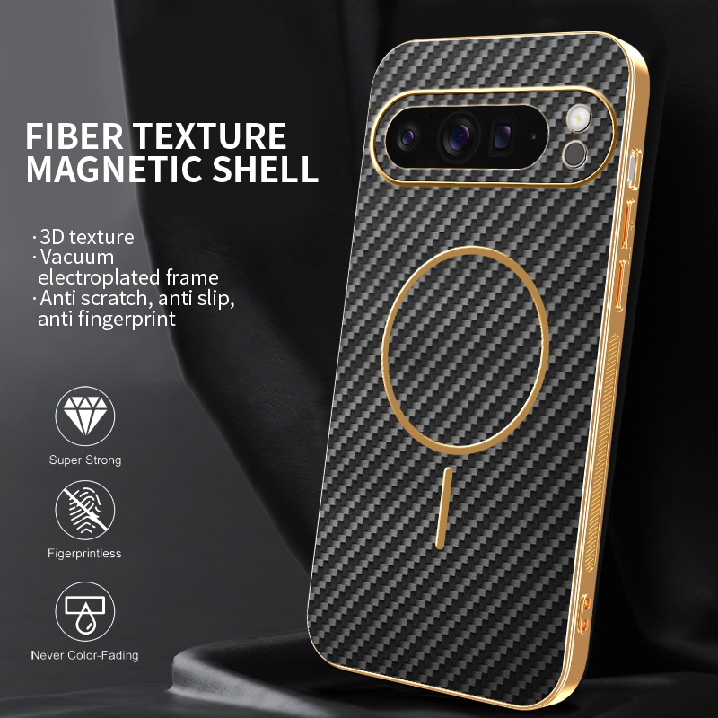 ปลอกสําหรับ Google Pixel 9 Pro XL Pixel9ProXL เคสโทรศัพท์แม่เหล็กไร้สายชาร์จ Car Mount คาร์บอนไฟเบอร