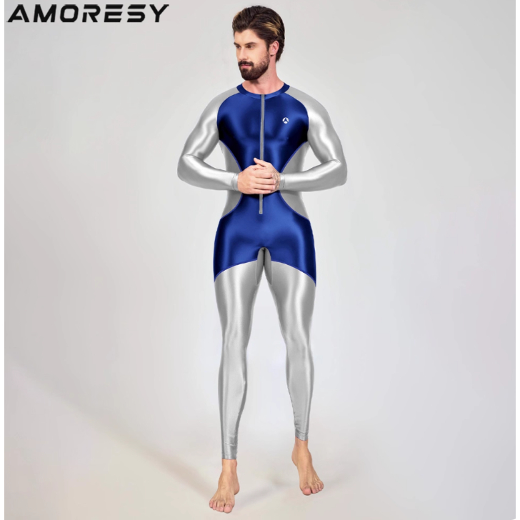 2025 ฤดูใบไม้ร่วงการจับคู่สีกีฬา Tights ผู้ชายแขนยาว Jumpsuit Spandex ชุดว่ายน้ํายืดหยุ่นสูงขี่จักรยาน Jersey