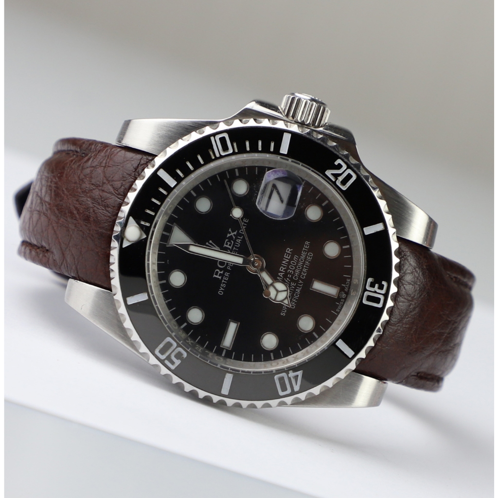 20 มม.VINTAGE หนังลูกวัวสายนาฬิกาสําหรับ Rolex Submariner สาย GMT Master II Explorer 2 Yacht Master 