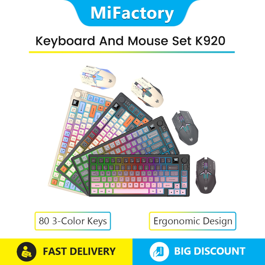 ชุดคีย์บอร์ดและเมาส์บลูทูธไร้สาย XunFox K920 การออกแบบตามหลักสรีรศาสตร์หน้าจอแสดงผลอเนกประสงค์คีย์บอ