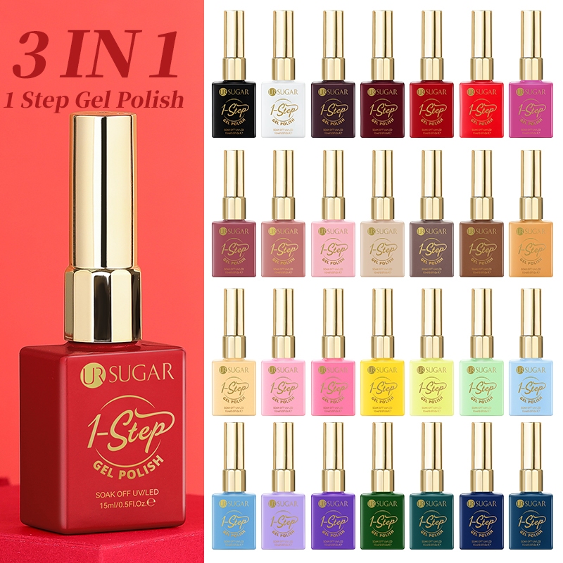 Ur SUGAR 15ml 3 in 1 One Step เล็บเจลสีชมพู Nude Soak off UV LED เล็บเจลเคลือบเงาไม่จําเป็นต้องฐานและ Top Coat