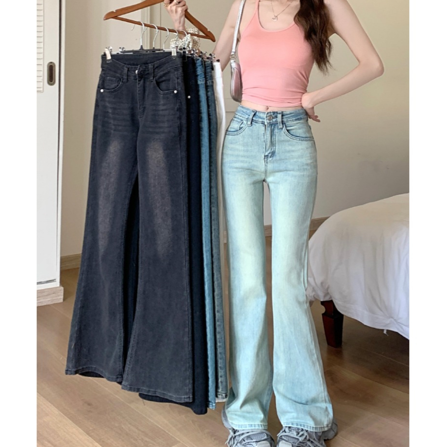 Laterme XS-2XL 6 สี กางเกงยีนส์เอวสูง กางเกงขาบาน ใส่เเล้วขาเรียวมาก หลายสีให้เลือก