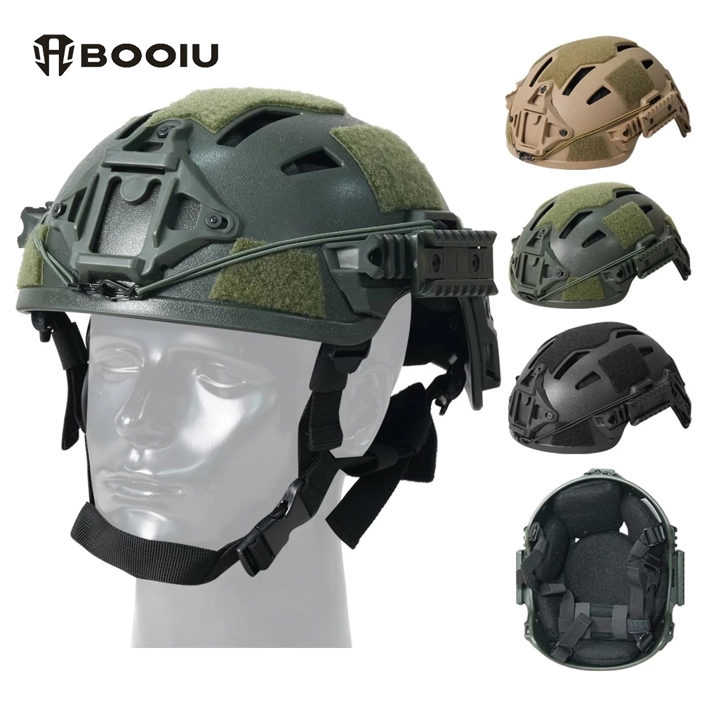 BOOIU หมวกกันน็อคยุทธวิธี FAST Airsoft หมวกกันน็อคกลางแจ้ง CS ขี่หมวกกันน็อคสําหรับเส้นรอบวงศีรษะ 53-57 ซม.