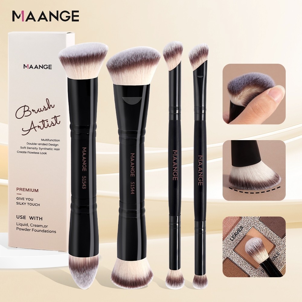 MAANGE ชุดแปรงแต่งหน้าสองด้าน 4 ชิ้นจาก พร้อมกล่องกระดาษ - อุปกรณ์แต่งหน้าครบครัน 52461