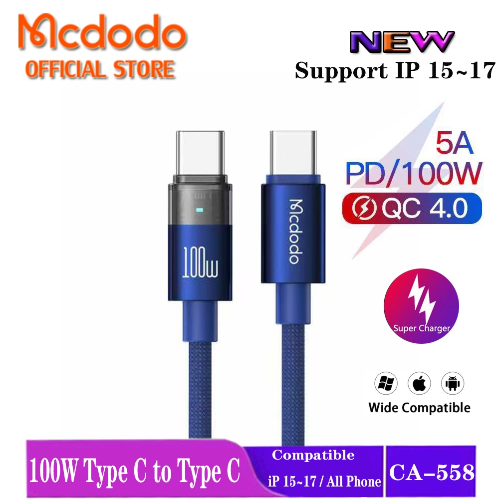 Mcdodo100W ประเภท C ถึง Type C สายชาร์จเร็วสําหรับ iP 17ProMax 16 Pro Max 15 Macbook 13 สายเคเบิลข้อมูล LED CA-558 694 689