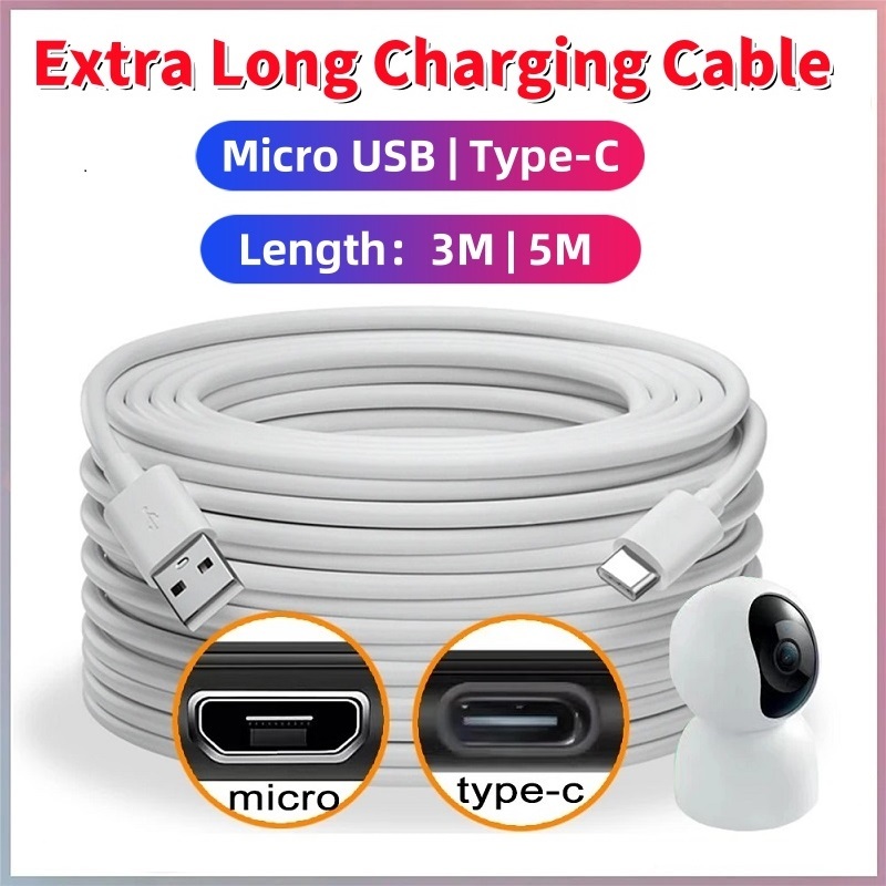 สายชาร์จ USB Micro / Type C 3M /5M สําหรับกล้อง IP /กล้องวงจรปิด/เว็บแคม / จอภาพ/เครื่องบันทึกการขับขี่สายต่อ
