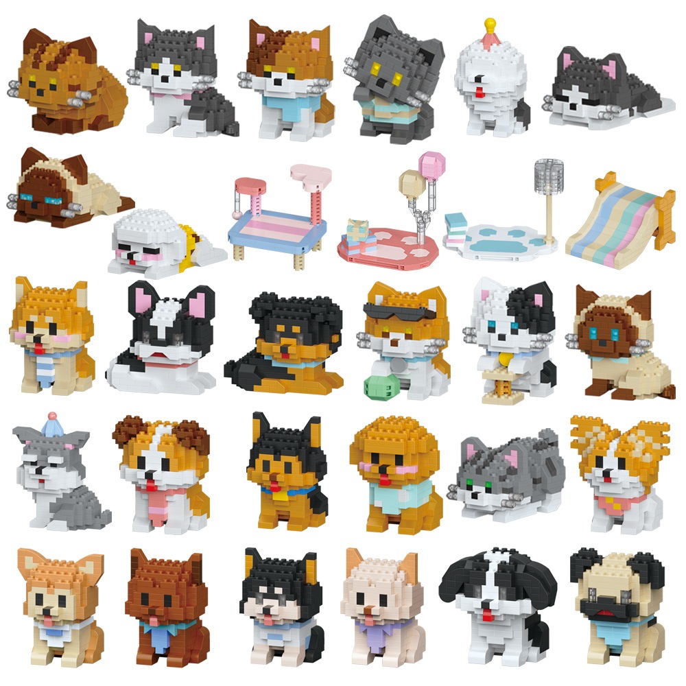 24 ประเภท cat&dog ของเล่นบล็อกตัวต่อ สัตว์น่ารัก ของขวัญตกแต่งเดสก์ท็อปสําหรับเด็กผู้หญิง เพื่อนเด็กชาย