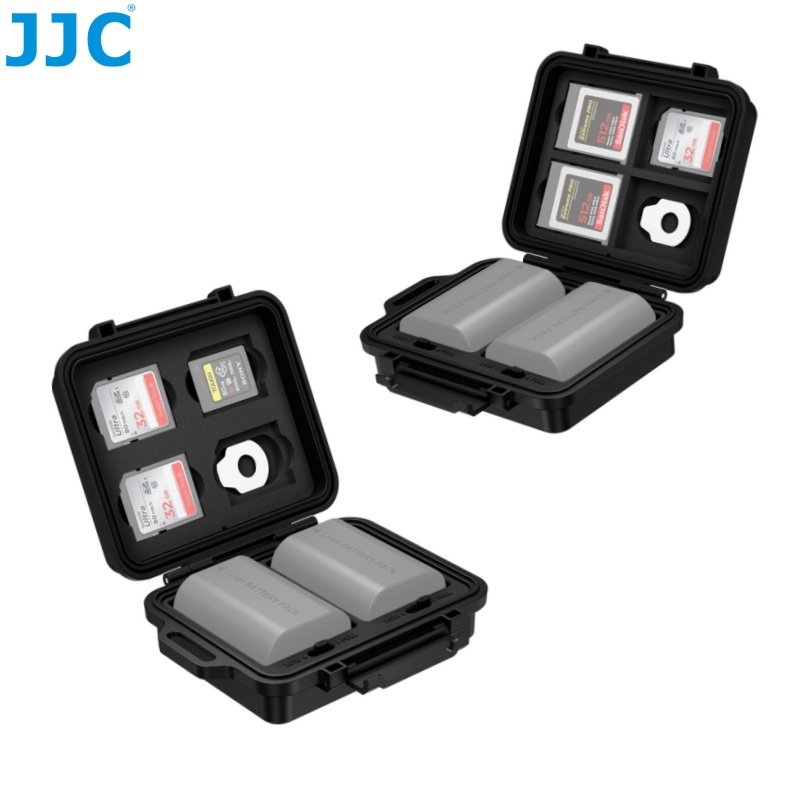 JJC กล่องเก็บแบตเตอรี่และที่เก็บเมมโมรี่การ์ด สำหรับ 4 SD CF Card และ 2 NP-W235 NP-FZ100 Canon LP-E6 EN-EL15c BLX-1, กล่องเก็บการ์ดกันน้ําสําหรับ CFexpress Type-A Type-B