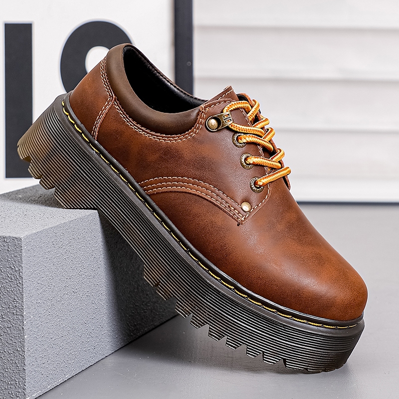 Dr Martens รองเท้าหนังแท้ผู้หญิง สไตล์วินเทจ Brown หัวเหล็ก chunky sole รองเท้าเชือกรัดข้อ