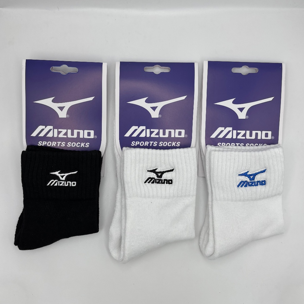 ถุงเท้ากีฬา Mizuno คู่รัก (ใส่ได้ทุกเพศ) - เนื้อผ้า Terry ป้องกันกลิ่นเท้า ระบายอากาศดี แห้งเร็ว สำหรับเล่นแบดมินตัน วิ่ง ยิม