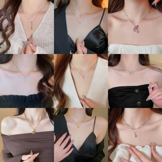 Dreejew สร้อยคอหลายสไตล์สําหรับผู้หญิง,แฟชั่นอินเทรนด์ออกแบบสารพันเครื่องประดับ (จดหมาย/โคลเวอร์/มุก/ชั้น), Dainty Statement Neck Accessories