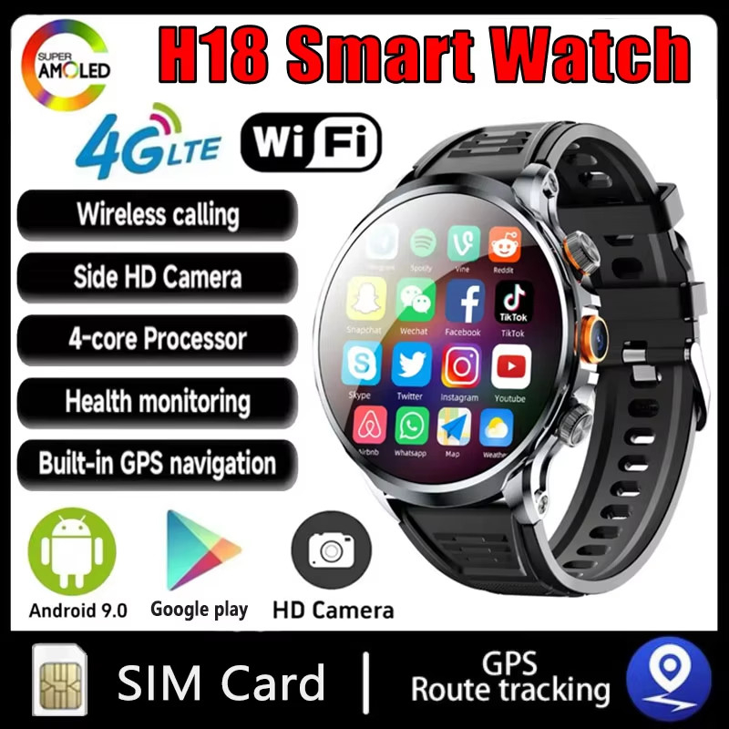 ใหม่ H18 Android Smartwatch โทรศัพท์มือถือ 128GB ROM 4G 5G ซิมการ์ด WIFI GPS Video Call กล้องคู่ Hea