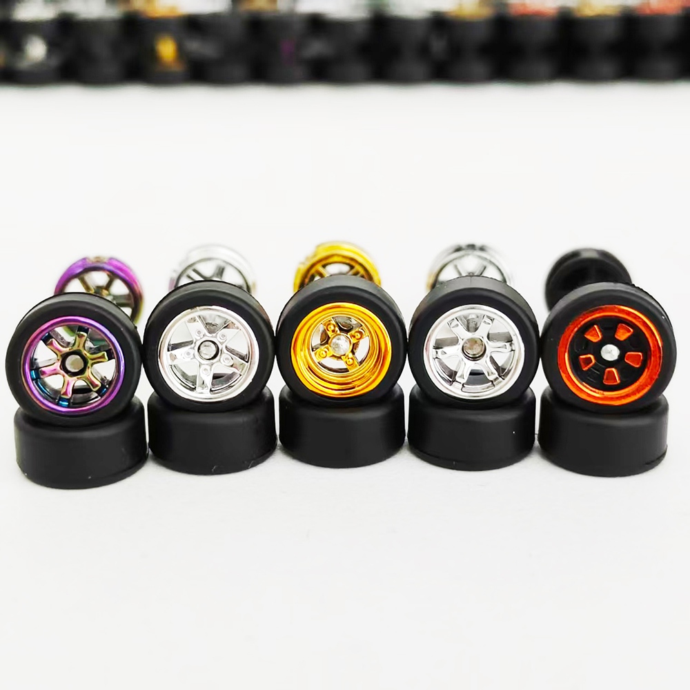 1 ชุด 9.8 มม.1/64 รถล้อ TE37 5-ใบมีดยางยาง 10 มม.Tyres ขอบสําหรับล้อร้อน/Matchbox/Domeka 1:64 รุ่นรถยนต์