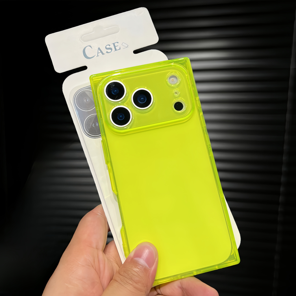 【Square transparent tpu soft case/Fluorescent green】เคส compatible for iphone 17 15 14 13 12 11 pro max case