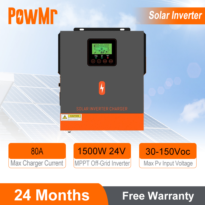 PowMr 1.5kw ปิดตาราง MPPT ไฮบริดอินเวอร์เตอร์ 230VAC สร้างขึ้นใน 80A ควบคุมการประจุพลังงานแสงอาทิตย์