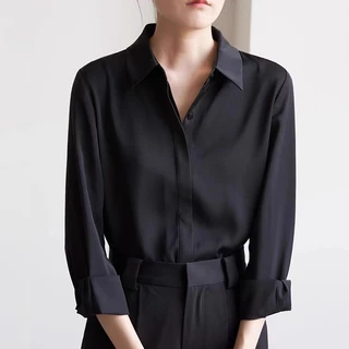 เสื้อเชิ้ตผู้หญิงแขนยาว(ปุ่มซ่อน) ชีฟองสีทึบใส่ทำงาน ใส่สบาย แฟชั่นสตรี สวยเรียบร้อย
