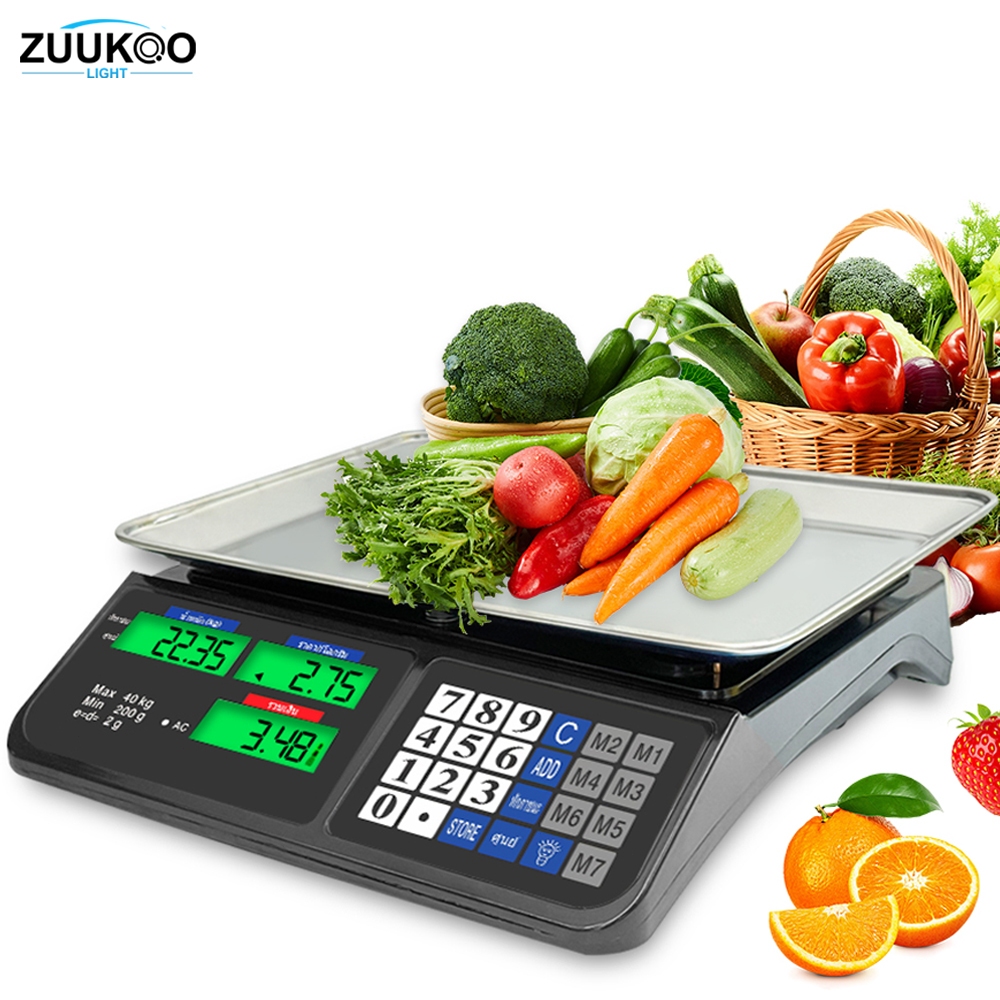 Zuukoo ตาชั่งดิจิตอล 40กก เครื่องชั่งดิจิตอล กันน้ำ ชาร์จได้ การแสดLED