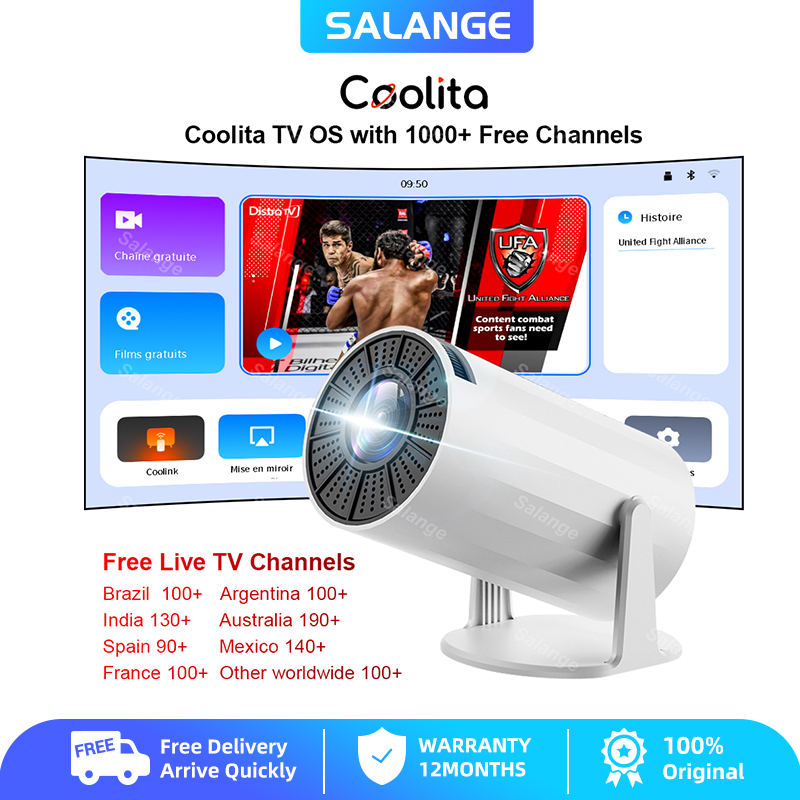 SALANGE โปรเจคเตอร์ X8mini ใหม่ android tv Coolita OS 180° ยืดหยุ่นหมุน Dual Wifi6 BT5.2 1080P 1280*