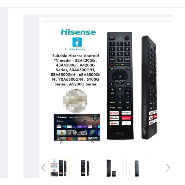 HISENSE ANDROID SMART TV REMOTE CONTROL (ERF3K80H) เสียงและไม่มีฟังก์ชั่นเสียง android Smart LED, LCD TV เข้ากันได้กับรีโมททีวี HISENSE