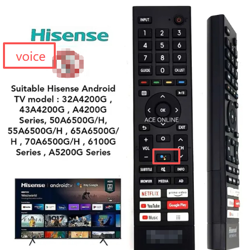 HISENSE ANDROID SMART TV รีโมทคอนโทรล (ERF3K80H) ฟังก์ชั่นเสียง ERF3K80H(2K) สําหรับ Hisense TV Voic