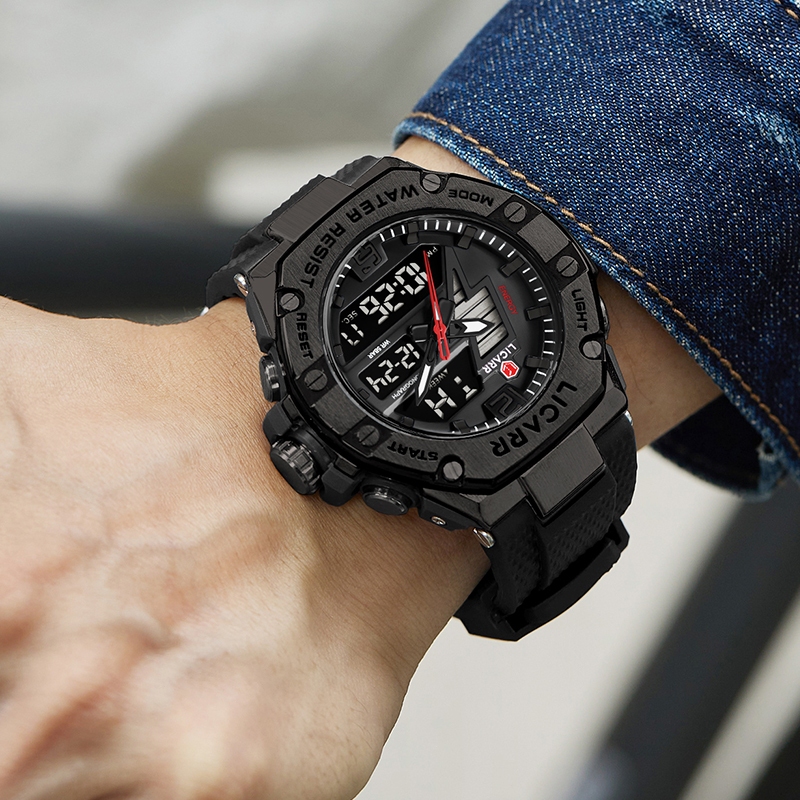 LICARR แฟชั่นชั้นนํานาฬิกาผู้ชายกีฬากันน้ําปฏิทินกันกระแทกนาฬิกาปลุกโครโนกราฟ 9531