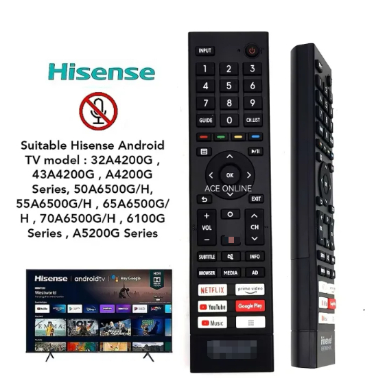 เปลี่ยนสําหรับ HISENSE ANDROID SMART TV REMOTE CONTROL (ERF3K80H) ไม่มีฟังก์ชั่นเสียง 32A4200G,A4200