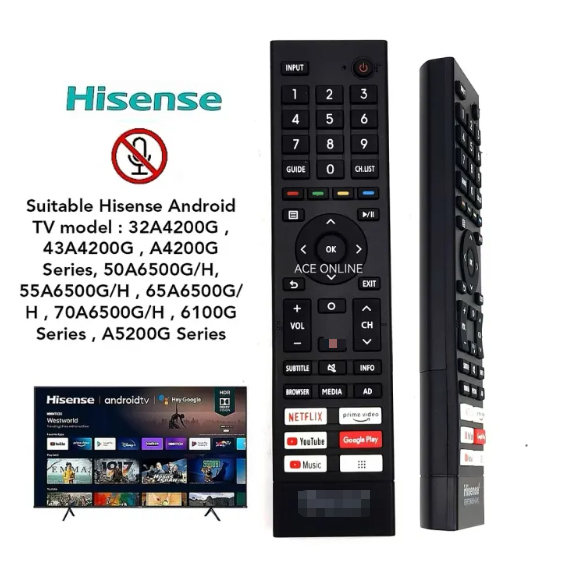 Hisense ERF3K80H(2K) ไม่มีเสียง Smart LED, LCD TV เข้ากันได้กับรีโมททีวี Hisense 50A6500G/H,55A6500G