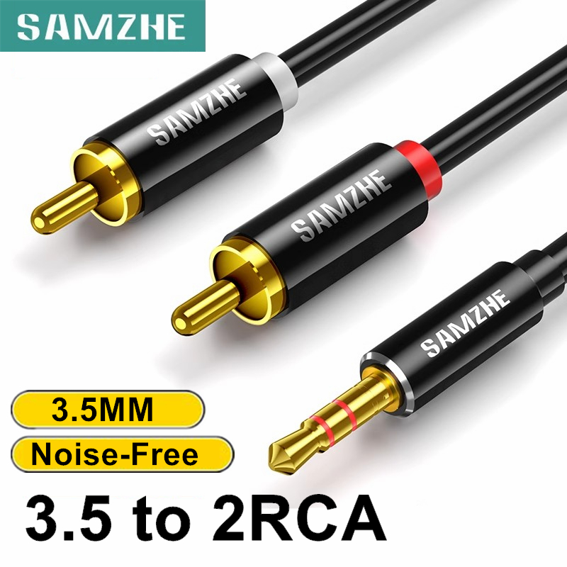 SAMZHE สาย RCA 3.5 มม.ถึง 2RCA Splitter 3.5 แจ็ค 2 RCA ชายสายสัญญาณเสียงสําหรับเครื่องขยายเสียงไฮไฟสเตอริโอโฮมเธียเตอร์ลําโพงสายไฟ