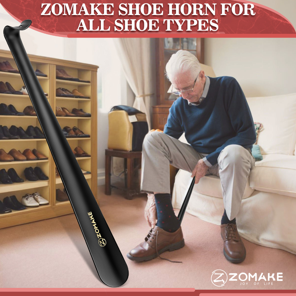 ZOMAKE รองเท้าฮอร์นด้ามยาวสําหรับอาวุโสผู้ชายผู้หญิง,16.5 "โลหะยาว Shoehorn สําหรับรองเท้าช้อนรองเท้า Helper
