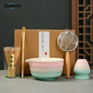 ZUUKOO ชุดชงชาญี่ปุ่น ชุดชามมัทฉะ 5ชิ้น ถ้วยชงมัทฉะ ถ้วยชงชาเขียว สีสวยงามสดใส