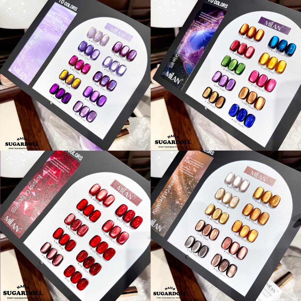 【พร้อมส่งในBangkok】MILAN  สีเจลแคทอาย|สีลูกแก้ว |สีเจลสีพื้น| สีเจลไซรัป | สีเจลแคทอายเนื้อซาติน |สีเจลแฟลช  MILAN เซ็ตใหม่ 10 สี หลากหลายโทน แถมชาร์ทสีให้
