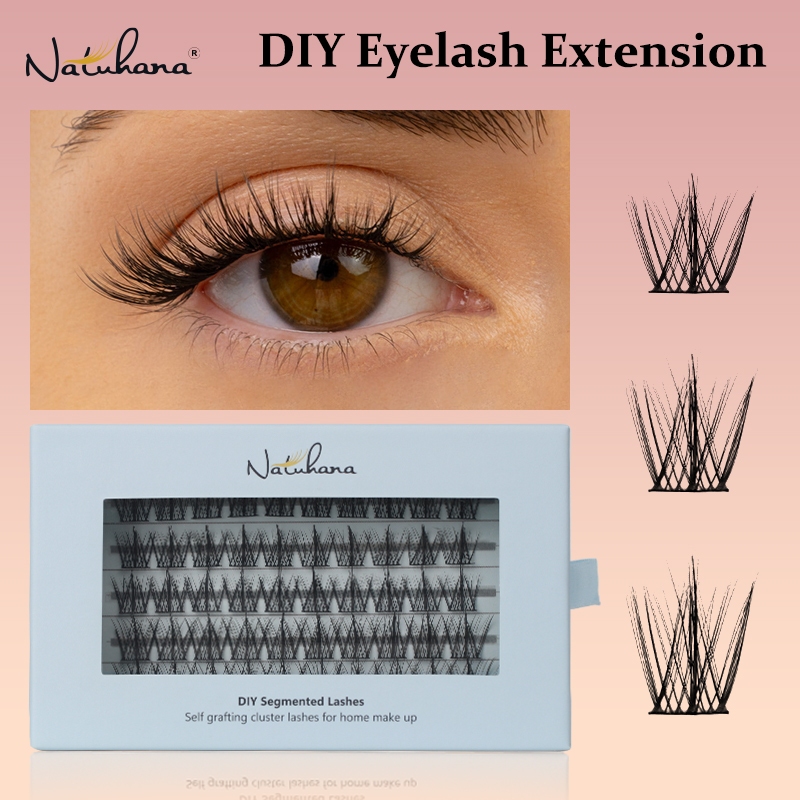 NATUHANA DIY False Lash Eyelash Extension รูปร่าง Wispy Fluffy False Lashes สีดําสีน้ําตาล Pre-made แต่งหน้าขนตา