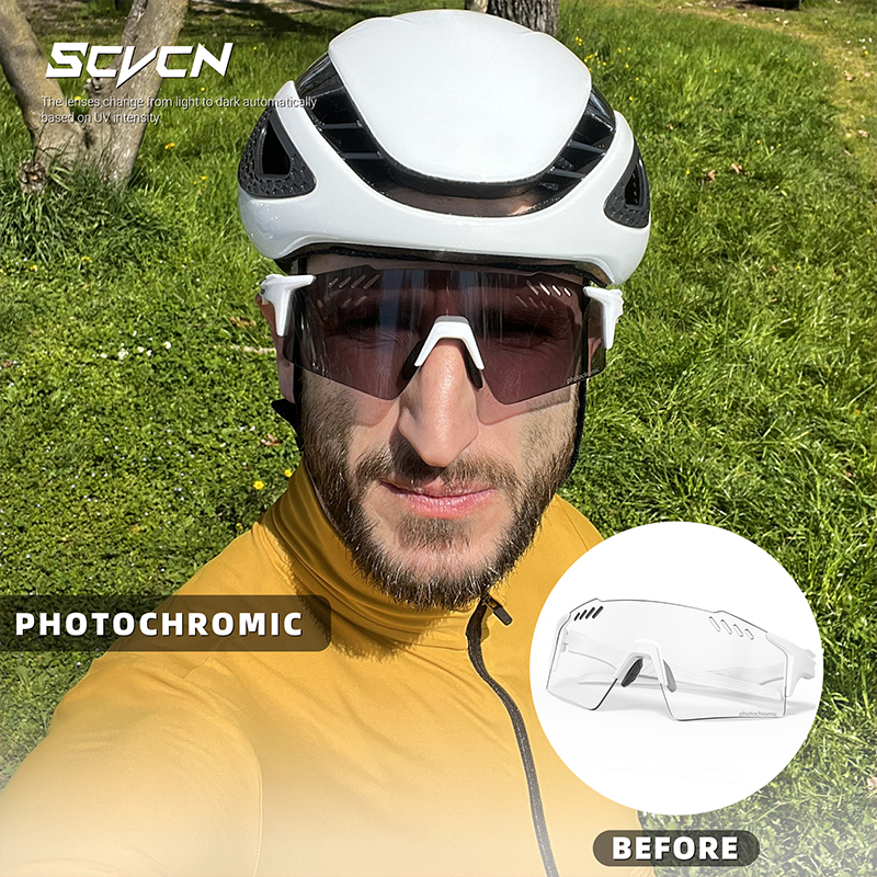 Scvcn สี Photochromic UV400 แว่นตากันแดดขี่จักรยานแว่นตากีฬาสําหรับชายจักรยานเสือภูเขาจักรยานแว่นตาแฟชั่น MTB