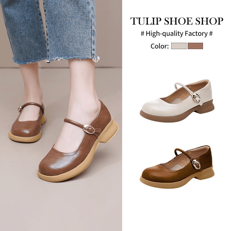 TULIP SHOE รองเท้าแตะ สำหรับสตรี หัวกลม พื้นนุ่ม สบาย ทันสมัย รองเท้าแตะแมรี่เจน ส้นสูงแฟชั่น
