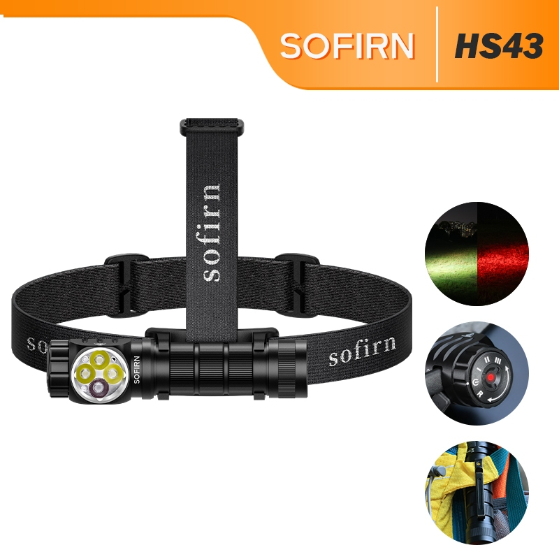 SOFIRN HS43 ไฟฉาย LED แสงคู่ สีขาวและสีแดง ใช้งานแฮนด์ฟรี พร้อมแบตเตอรี่ชาร์จได้