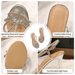 TULIP SHOE พร้อมส่ง รองเท้าส้นสูงแฟชั่น รองเท้าส้นสูงเพชร ใส่สวยมาก 3.3 นิ้ว ใส่สบาย ไม่กัดเท้า ไซส์ 36-40