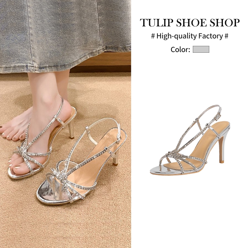 TULIP SHOE พร้อมส่ง รองเท้าส้นสูงแฟชั่น รองเท้าส้นสูงเพชร ใส่สวยมาก 3.3 นิ้ว ใส่สบาย ไม่กัดเท้า ไซส์ 36-40