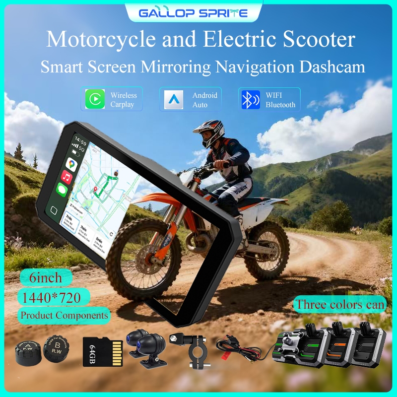 Gallop Sprite นําทางรถจักรยานยนต์ไร้สาย GPS CarPlay Android Auto ความดันยางจอแสดงผล 6 นิ้วแบบพกพา Mo